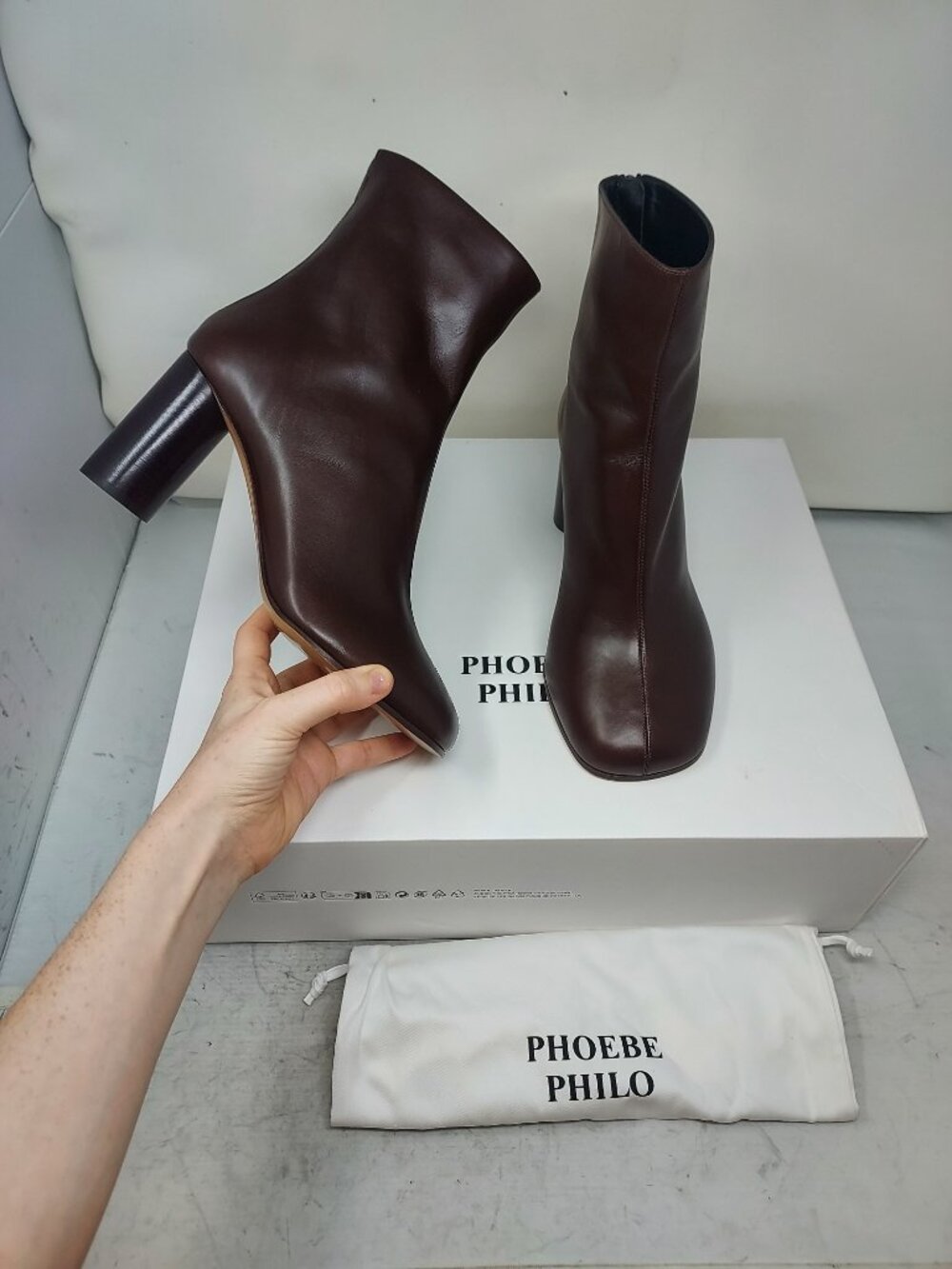 Phoebe Philo WOMENS Tug Ankle Plumb Brown Boot